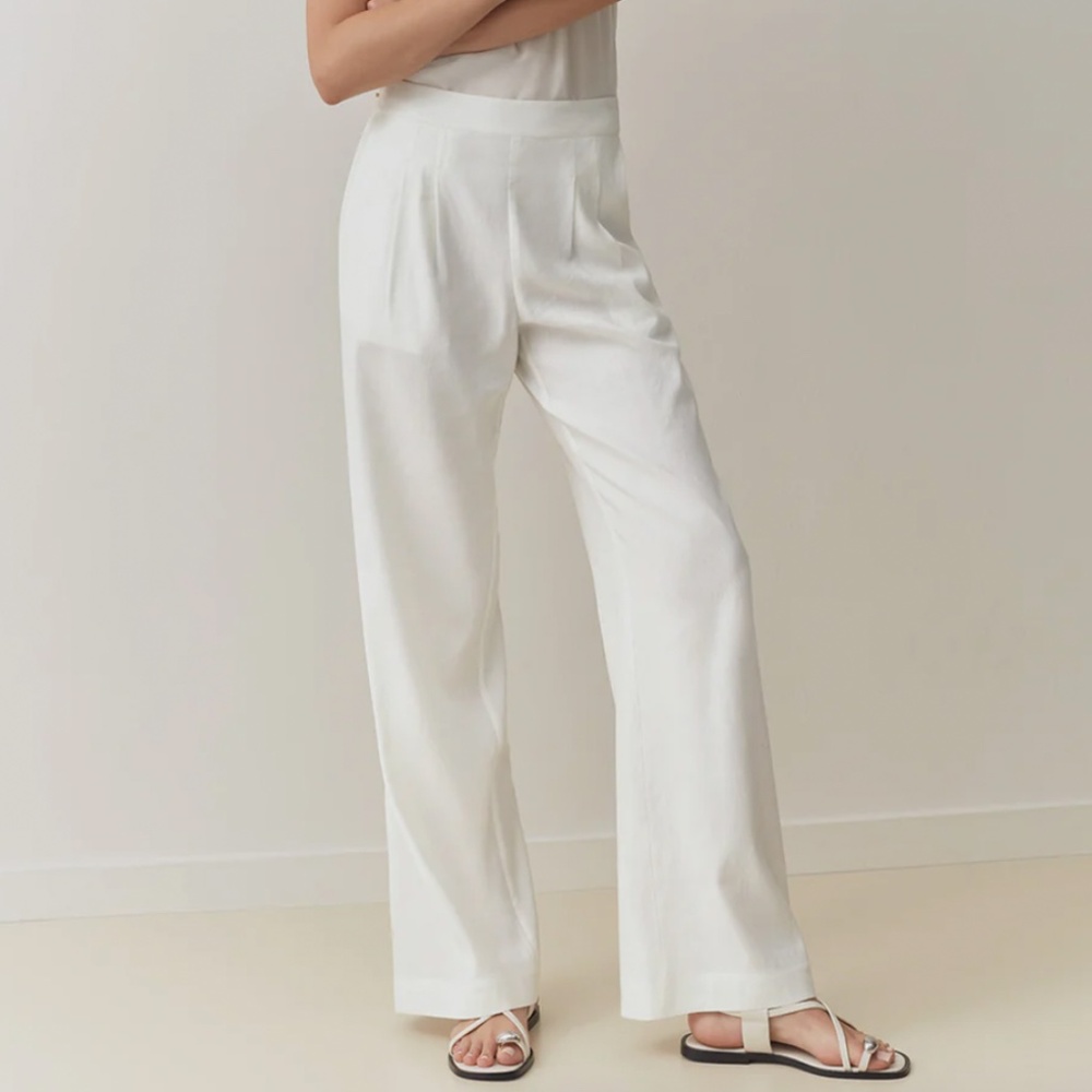Cuyana Linen Pleated Wide-Leg Pant White
